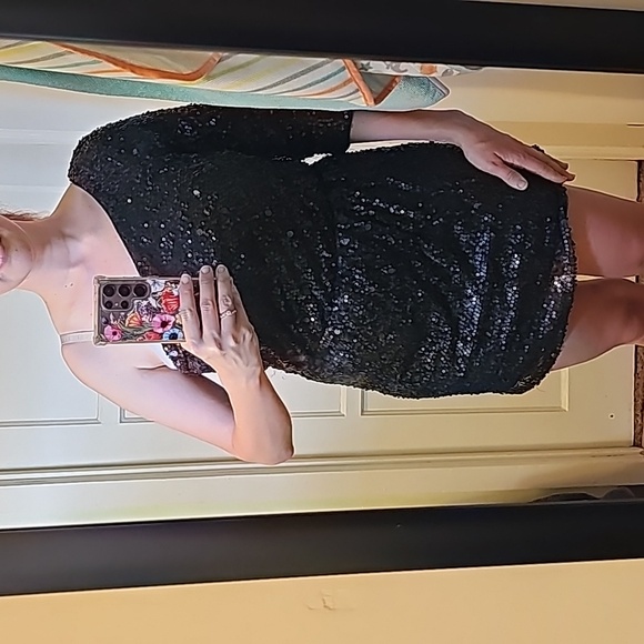 Forever 21 Sequin Black One Shoulder Dress- L - Picture 3 of 5